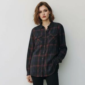 BDG L Black Navy Red Plaid Rayon Tunic Long Shirt R $69